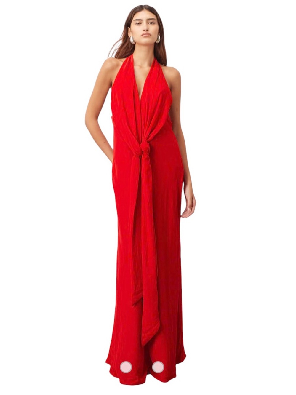 ARRANGE halter neck plunge velvet maxi dress with tie detailing in red size 10